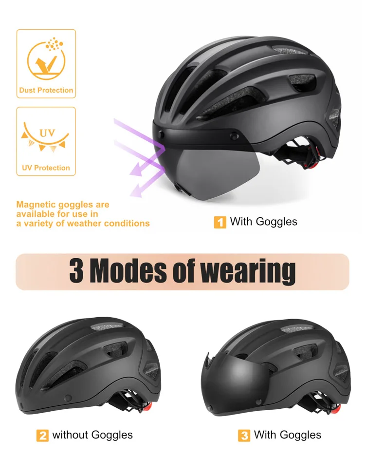 BATFOX M/L Size LED Bike Helmet With Goggle Rechargeable LED Men Bicycle Helmet Sunglasses Shield Road MTB Cycling Helmets