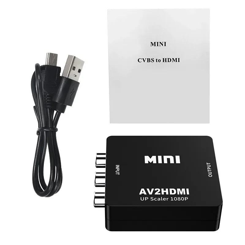 For RCA To HDMI 1080P AV To HDMI Converter with USB Charge Cable, Mini RCA Composite CVBS Adapter Supporting PAL/NTSC Suitable