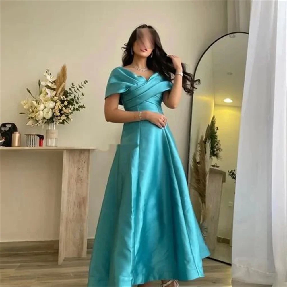 

GORGA Elegant V Neck Pleat Off The Shoulder Sleeveless A Line Long Evening Dress Ankle Length Sweep Train Formal Prom Gown New