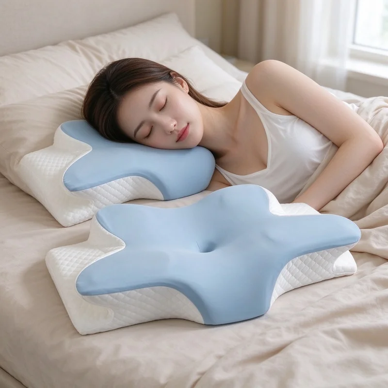 Ergonomic Butterfly Memory Foam Pillow, Contoured Neck Support Cooling Pillow
