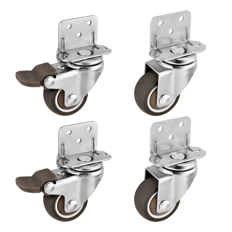 4Pcs L Type Furniture Casters Heavy Duty Soft Rubber Mute Caster Wheels Trolley Baby Crib Bed Universal Side Mounted Wheels