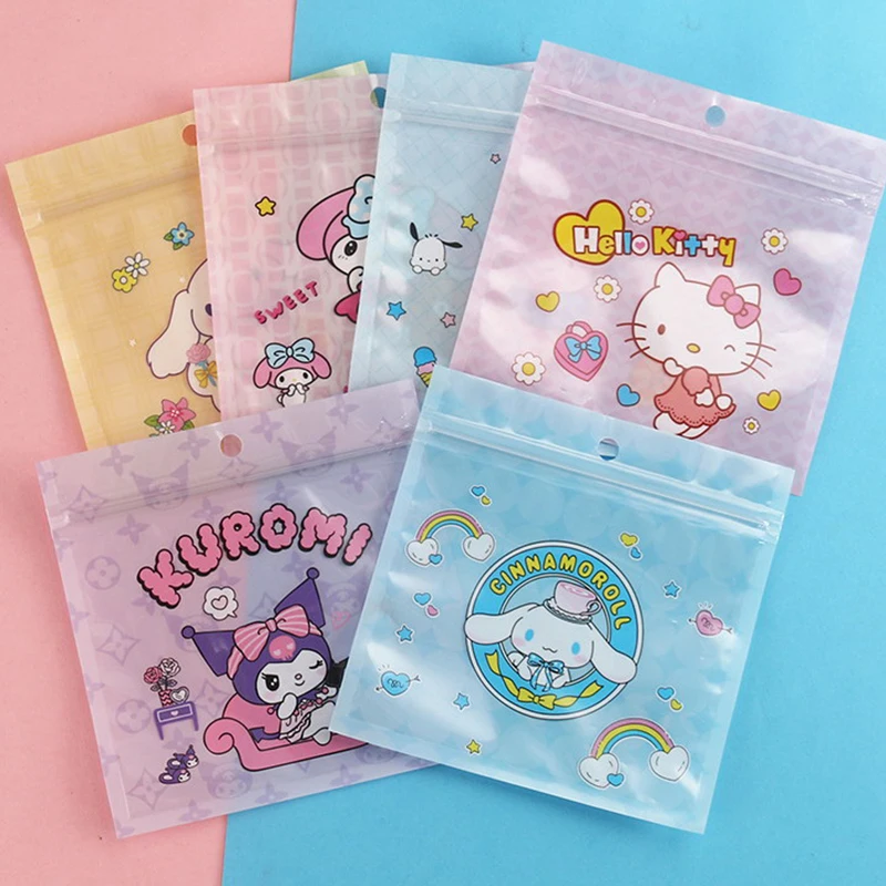 Sanrio helloo kitty lucu permen kue tas Ziplock tas kemasan makanan ringan tas ritsleting multifungsi hadiah festival 10 buah