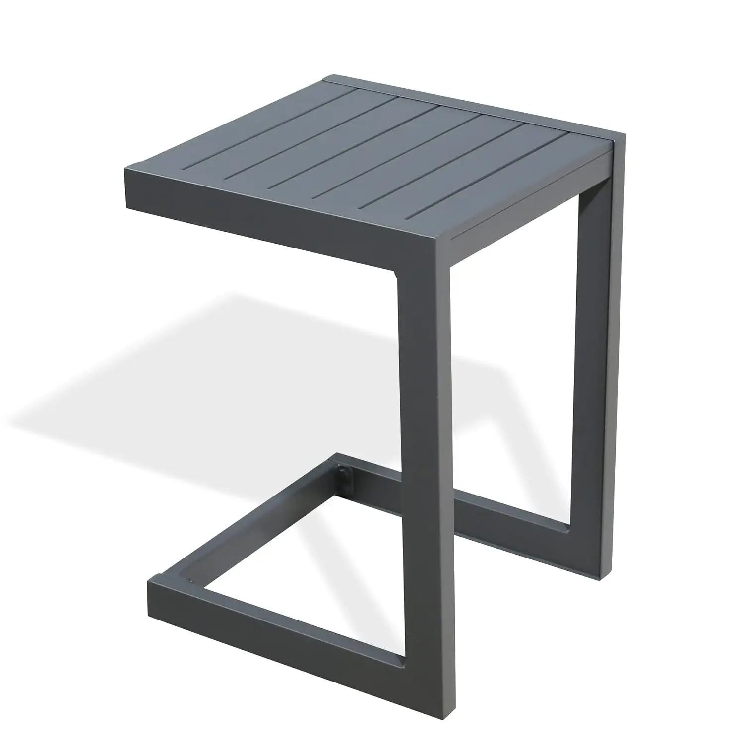 

Aluminum Patio Snack Side Table C Shaped Outdoor End Table Outside Small Table (Light Grey), Customized