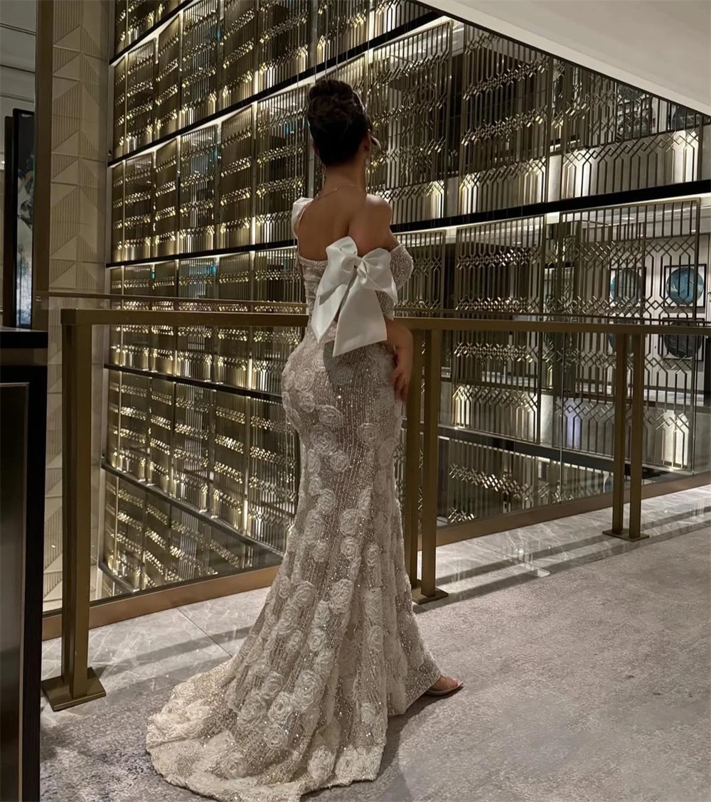 ชุดราตรีผ้าออร์แกนซ่าสีเบจเรียบง่ายแบบสั่งตัด ชุดออกงานแบบไหล่เดียวไม่มีแขน ชุดงานเลี้ยงรับปริญญาทรงเมอร์เมดผ้าเนื้อนุ่ม ประดับโบว์ ชุดราตรีแบบดารา