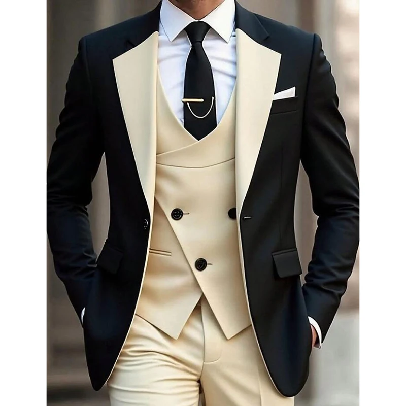 Costume Homme 3 Piece Wedding Suits for Men Formal Tuxedo Notched Lapel Jacket Vest Pants Sets Groom Prom Wedding Party Men Suit