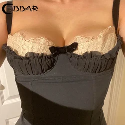 CIBBAR Vintage Lace Stitching Corset Top Chic Folds Patchwork Button-up Strap Cropped Tops Women Elegant Sexy Camisole y2k Basic