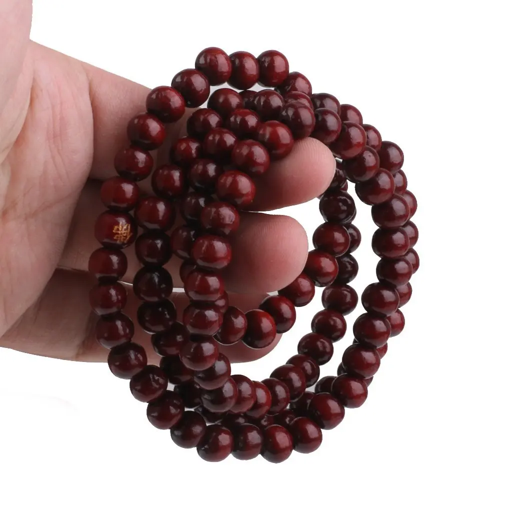 Wooden Prayer Chain 108 Pcs Buddha Buddhist Mala Bracelet Purple-Like Red