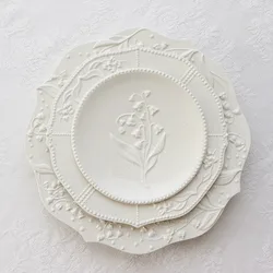 Lily of The Valley Ceramic Plate American Embossed Cake Dessert Dish European Modern Flower Relief Lace Dinner Plates Tableware