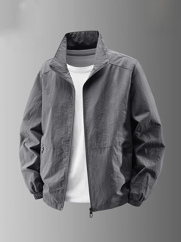 

Loose Casual Men's Jaet Coat Spring Autumn Large Size Dad Clothes St Man Collar Stand up Fussled Polyester Fabric