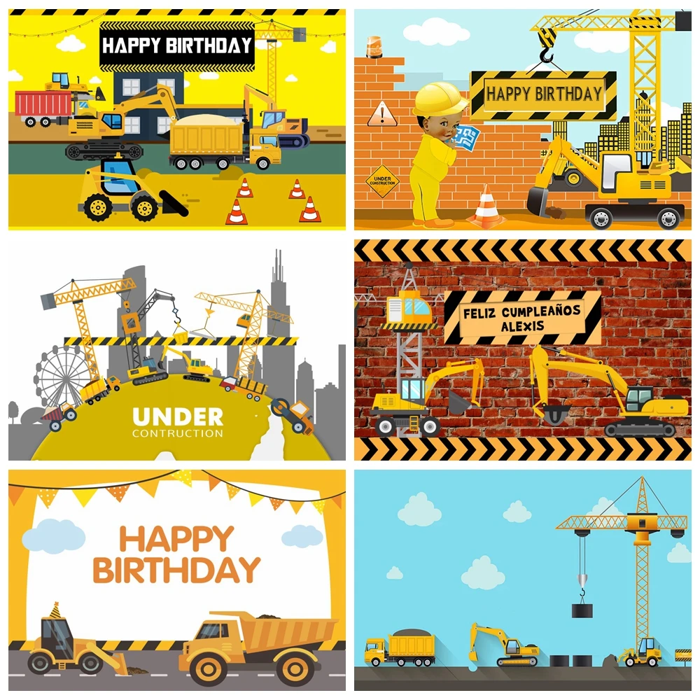 

Photography Background Boy Birthday Party Excavator Under Construction Decor Photocall Backdrops For Photo Studio Banner