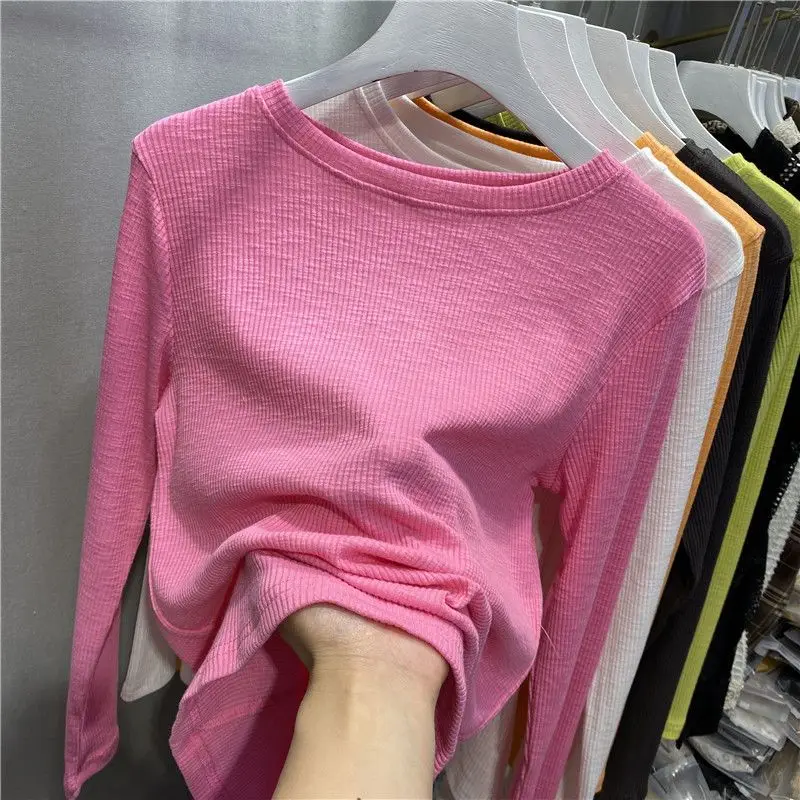 Neck Bright Color Inner Long Sleeve T-shirt Top Women Spring Wear New Korean Internet Famous Versatile Base Shirt Ins Trend