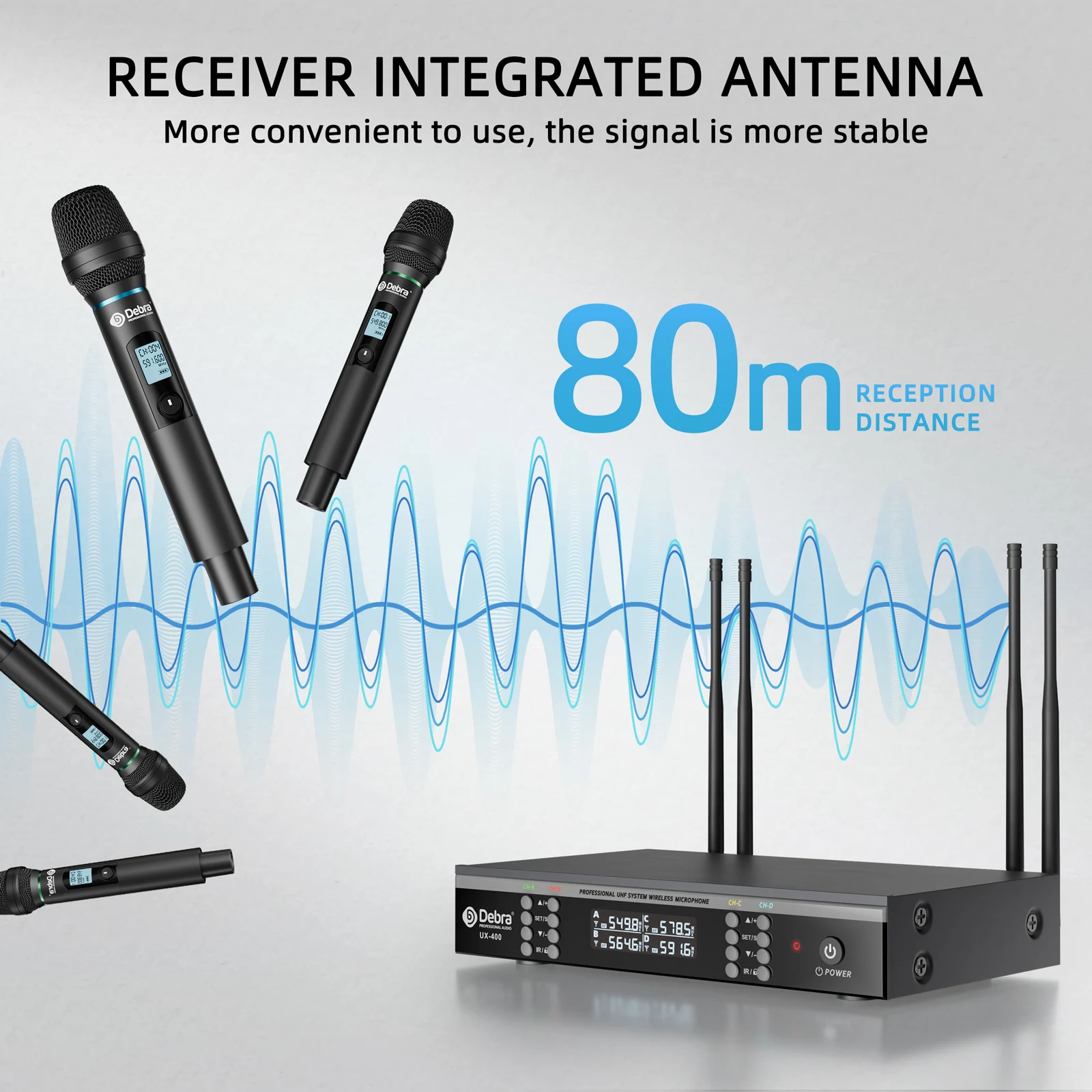 Debra UX-400 Vierkanaliges Mikrofonsystem, UHF Aufladbares Mikrofon, Infrarot-Frequenzpaarung, für Bühnenauftritte – Detail 2