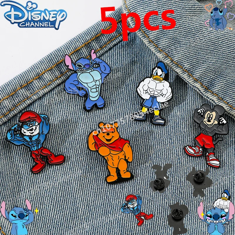 

Disney Stitch Personality Brooch Cartoon Muscle Mickey Enamel Alloy Brooch Fitness Donald Duck Metal Badge Collar Accessories