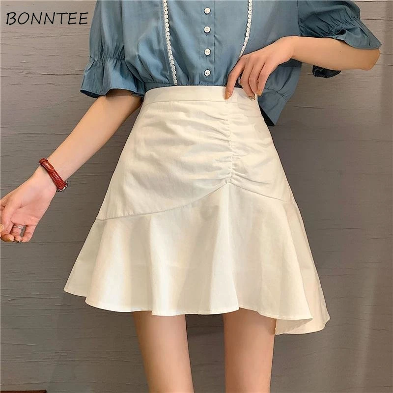 

Skirts Women Folds Designed Seductive Basics Delicate Modern Ladies Spring All-match Vintage Simple Daily Korean Style Leisure