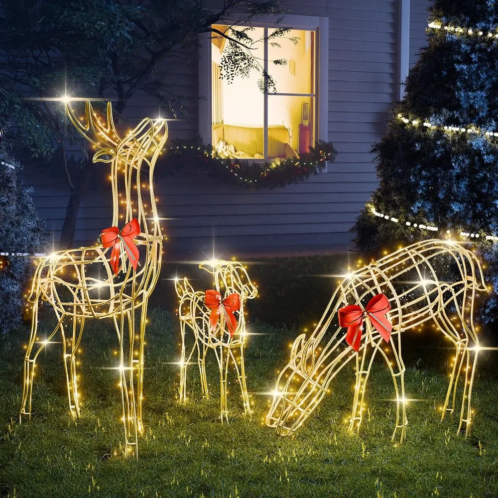 2024 Upgraded Large Christmas Decorations Yard, Set of 3 Light Up Reindeer Christmas Decoration, Xmas Party Supplies