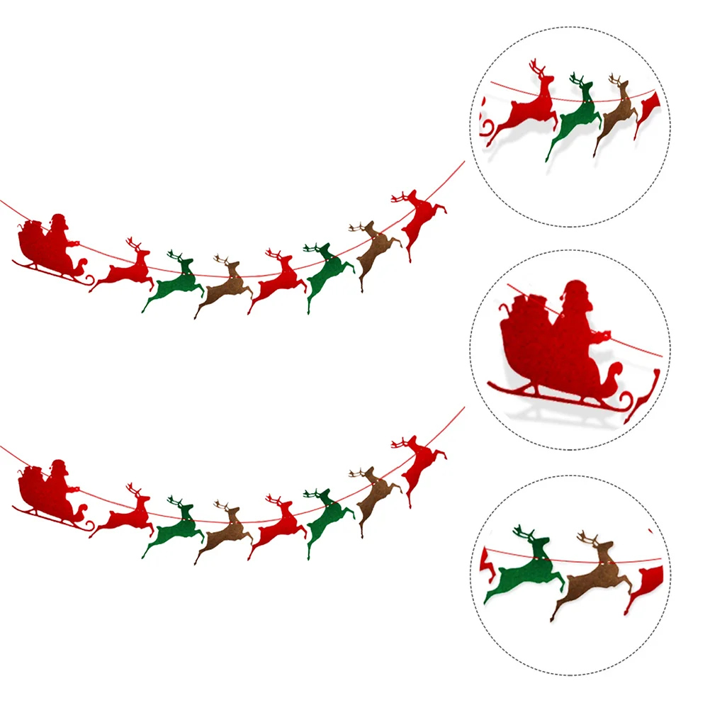 Christmas Garland Sleigh Reindeer Pull Flowers Party Banner Xmas Decorate Theme Supply Hanging