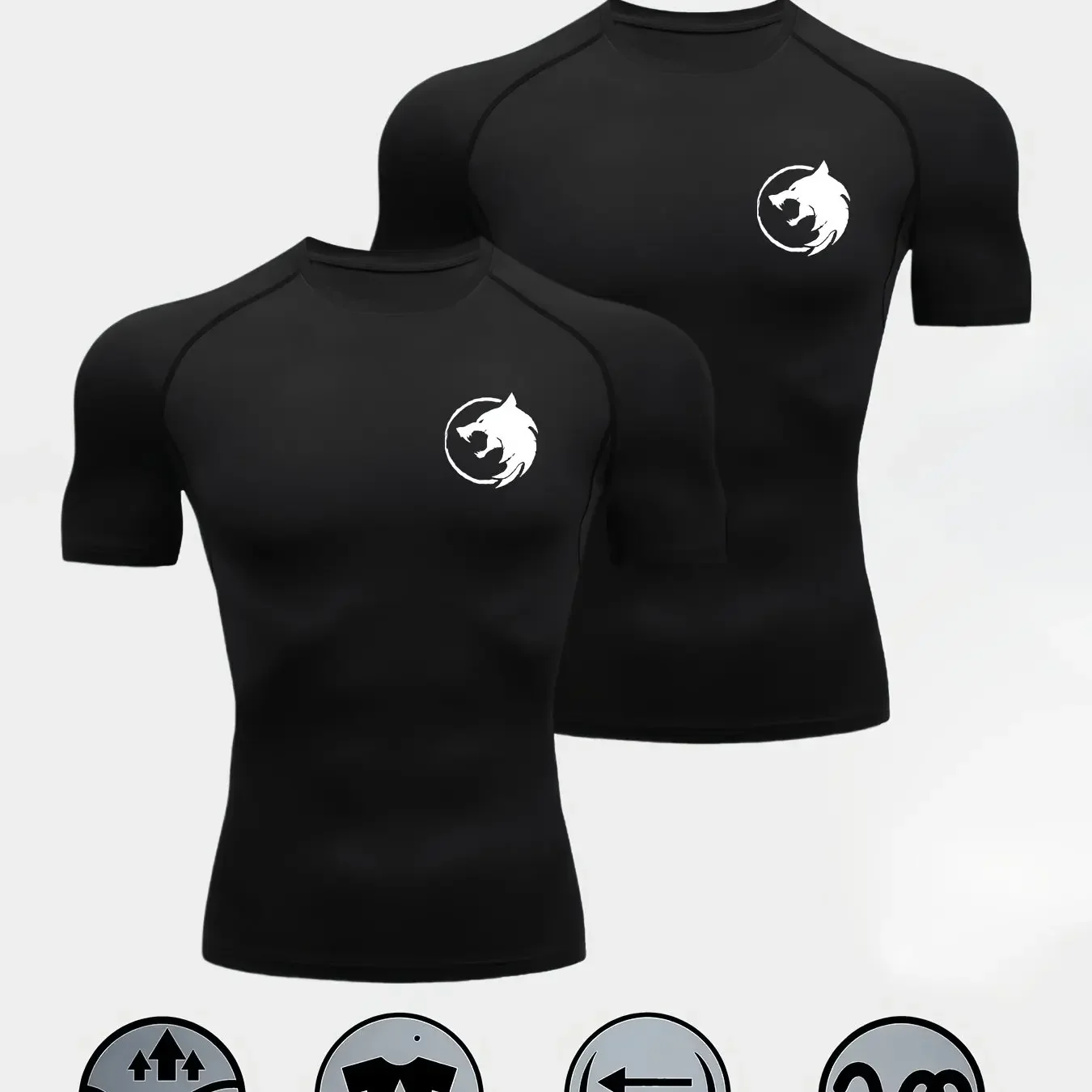 Deux T-shirts de compression pour hommes imprimés loup, vêtements de sport d'été, T-shirt de course élastique à séchage rapide, T-shirts de sport et de fitness pour hommes