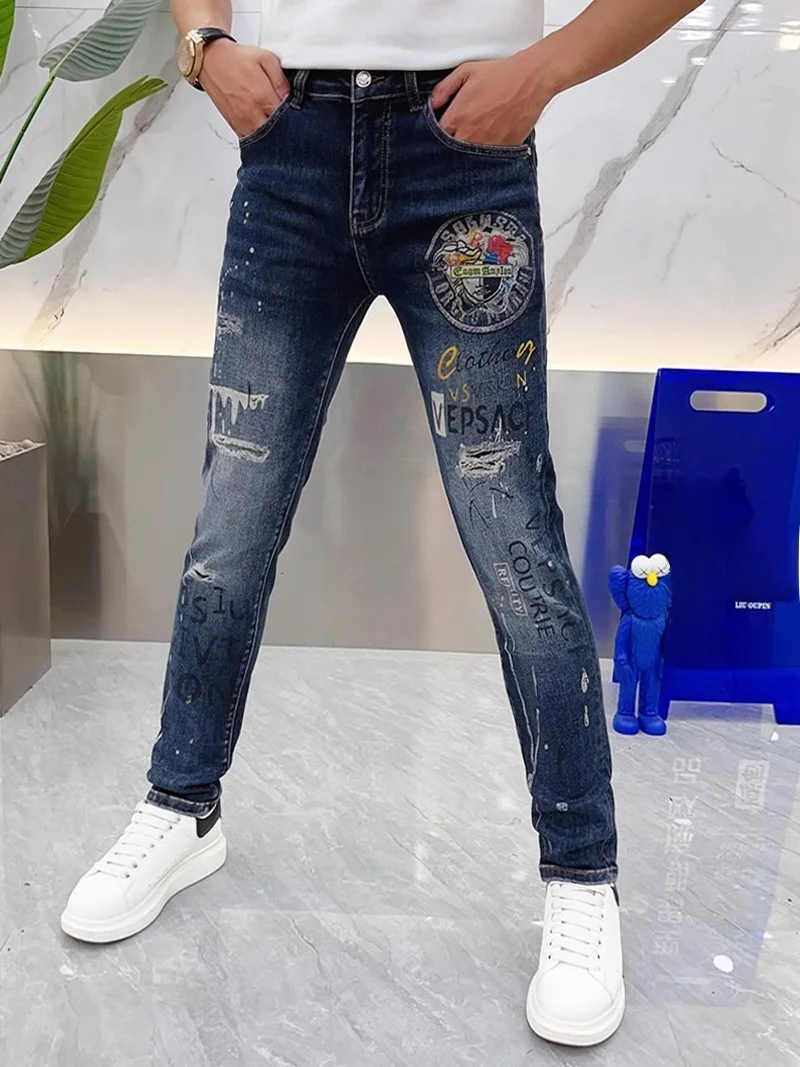 

Waed Denim Jeans for Men Slim Fit Printed Casual Long Pants Autumn Faion Trend Youth ulari Small Straight ...