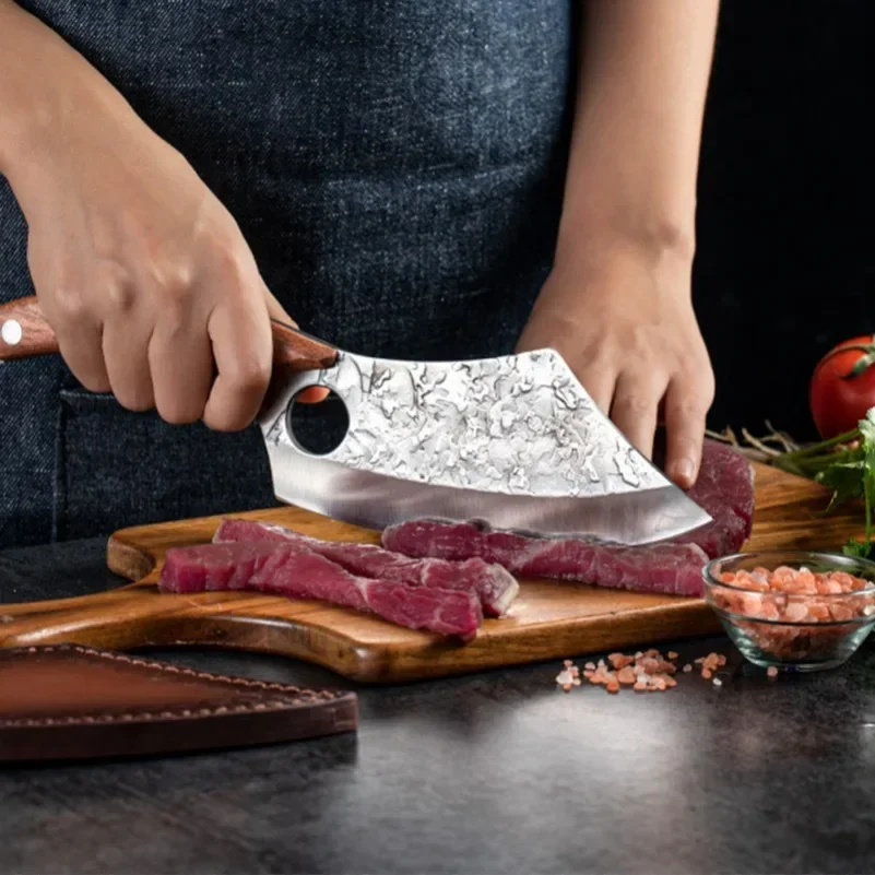 Butcher Boning Knife Chef Cleaver Meat Chop Vegetable Kitchen Knives Hand Forge Blade Wood Handle Barbecue Knife Utility Cleaver