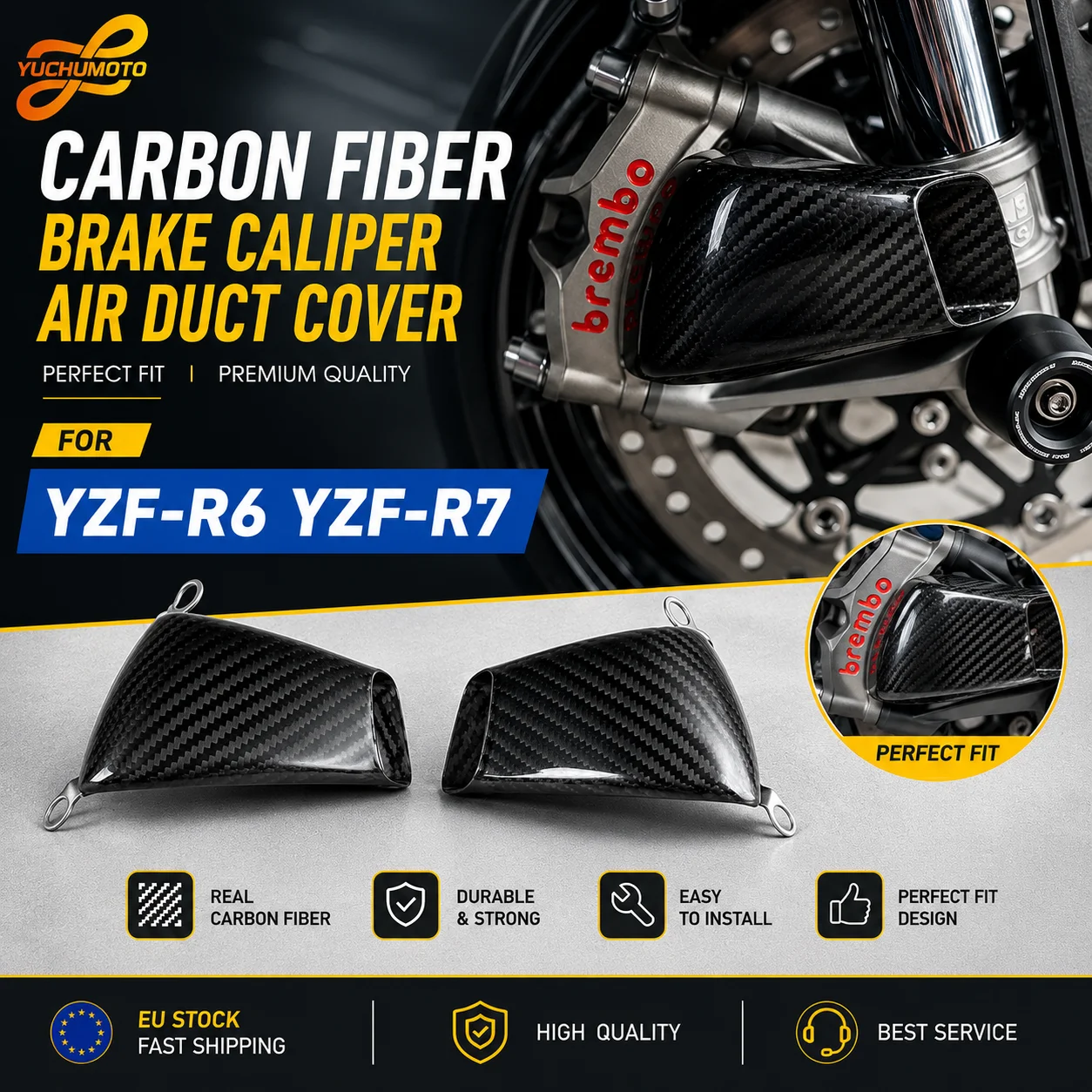 100% Carbon Fiber For YAMAHA YZF- R6 YZF r6 YZF-R7 YZF r7 Motorcycle Front Brake Air Duct Caliper Radiator Cover Accessorie