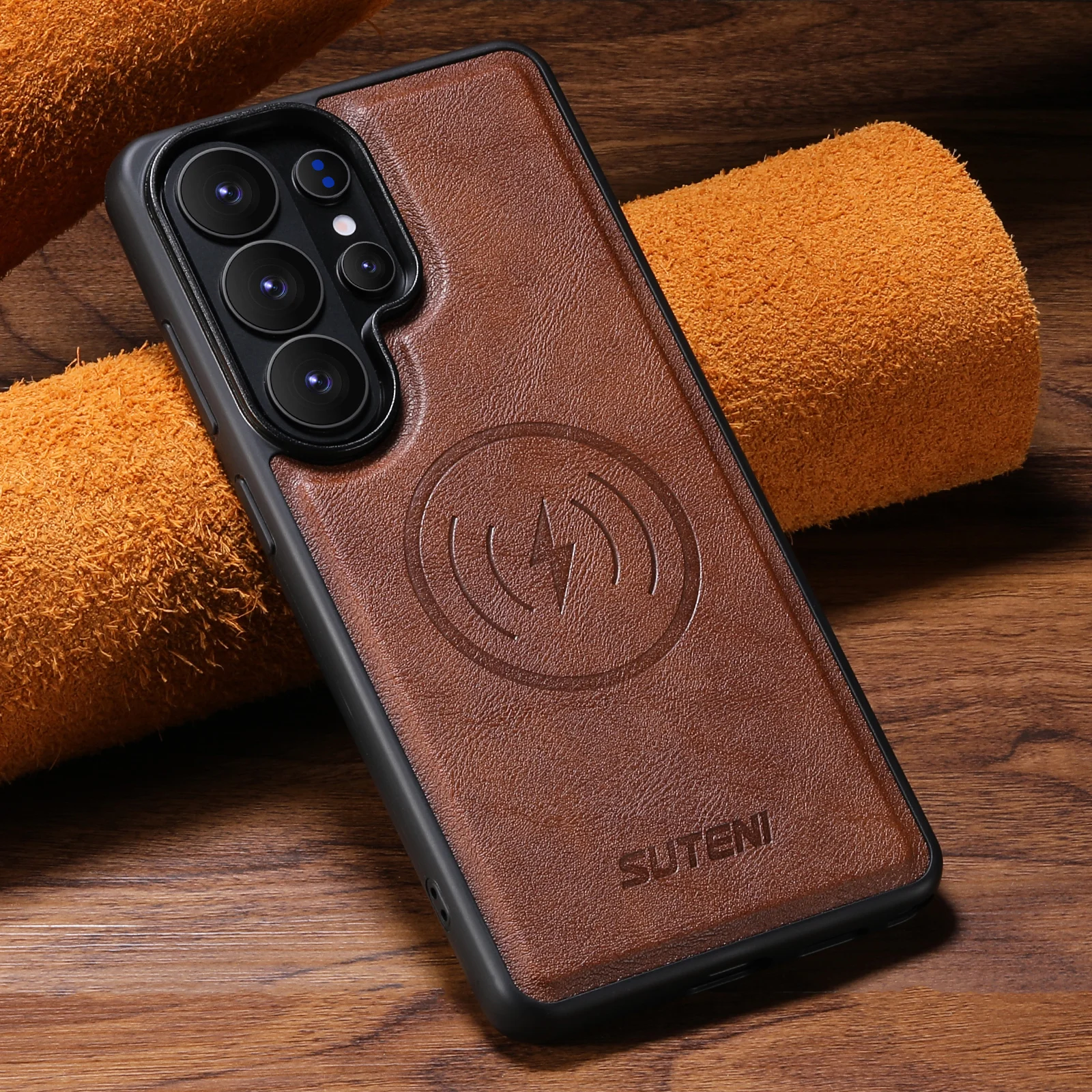 SUTENI Kunstleder Magnetische Kabellose Ladehülle mit Glatter Textur für Samsung Galaxy S26 Ultra S25 S24 S23 S22