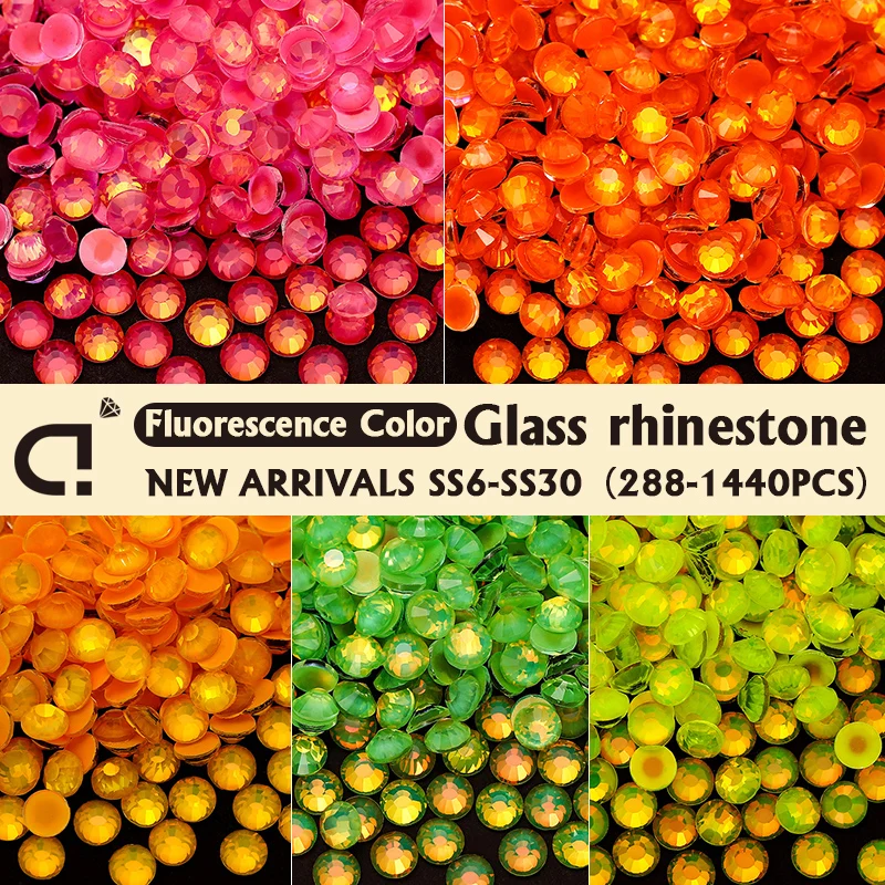 

DUCrystal SS6-SS30 Fluorescence Glass Rhinestone Non hot Fix Rhinestones Glitter Crystal Glass Stone for Nail Art Rhinestones
