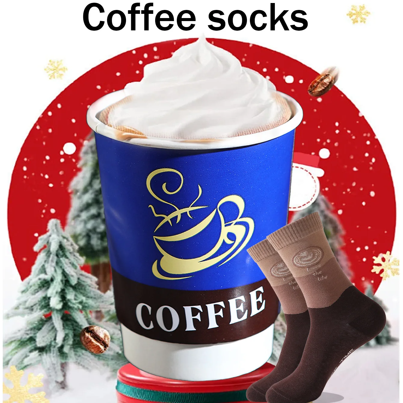 

1 Pair of Mid-Calf Men's Socks, Suitable for Both Men and Women, Novel and Fun, Colorful Coffee Cup Gift Box Socks, European and American Fashion Trend Style, Comfortable and Breathable, Party Casual Novelty Gift, Valentine's Day, Christmas, Santa Claus, 