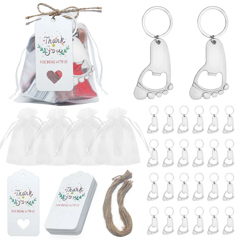 

12pc Baby Footprint Bottle Opener Keychain Gift Bags Tags For Birthday Wedding Christmas Party Favors Baby Shower Gifts Guest