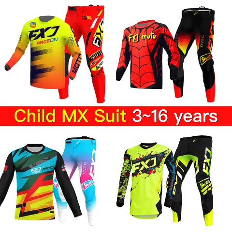 Motocross Gear Set for Kids Black Customize Red Off-Road Boy Girl Enduro Cross MX Combo Racing Suit 3 4 5 6 7 8 Year