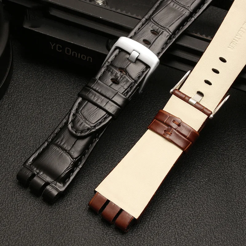 23mm cowhide Watchband Straps  for swatch watchband  New High Quality Mens Soft Waterproof Black brown cowhide bracelet