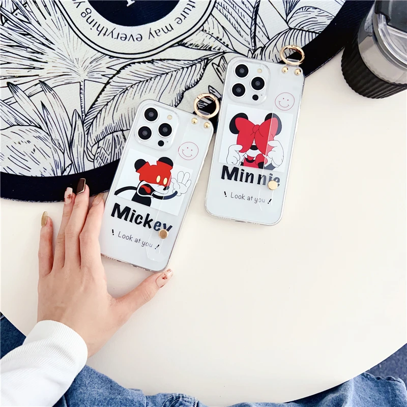 Disney New Wristband Holder Toy Story Minnie Mickey Soft Silicone Case for iPhone 15 Pro Max 14 13 12 Pro 11 Cute Back Cover