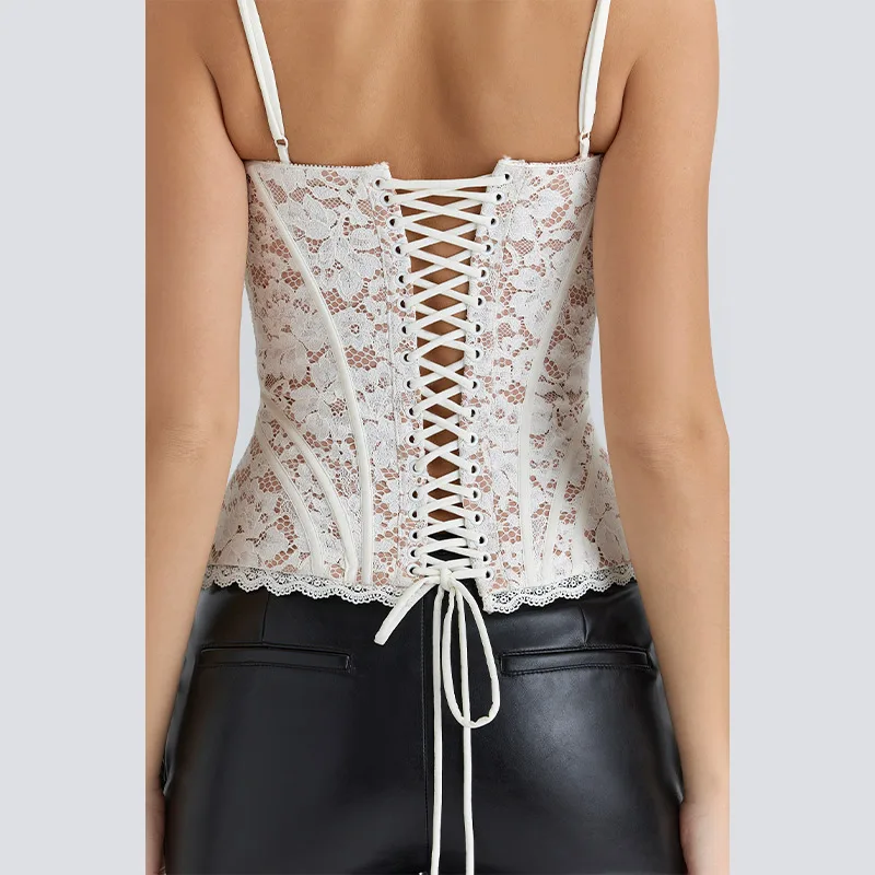 

Sexy Slim Fit Backless Top For Women Elegant Lace Up Cinched Waist Sleeveless Strap Corset 2025 New Lady Club Party Y2k Clothes