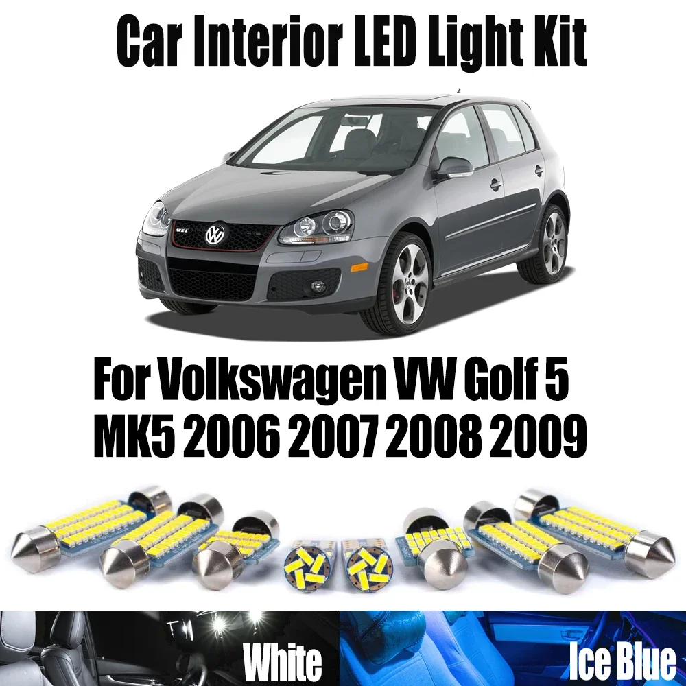 14Pcs No Error For Volkswagen VW Golf 5 MK5 2006 2007 2008 2009 LED Interior Reading Map Dome Light Car Vanity Mirror Bulbs Kit