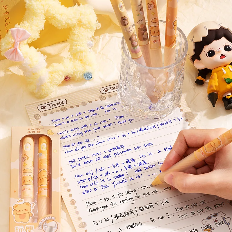 2Pcs/set 0.5mm kawaii Erasable Gel Pens Quick Drying Black Blue Ink Built-in Eraser rotation gel pen Office Supplies Stationery