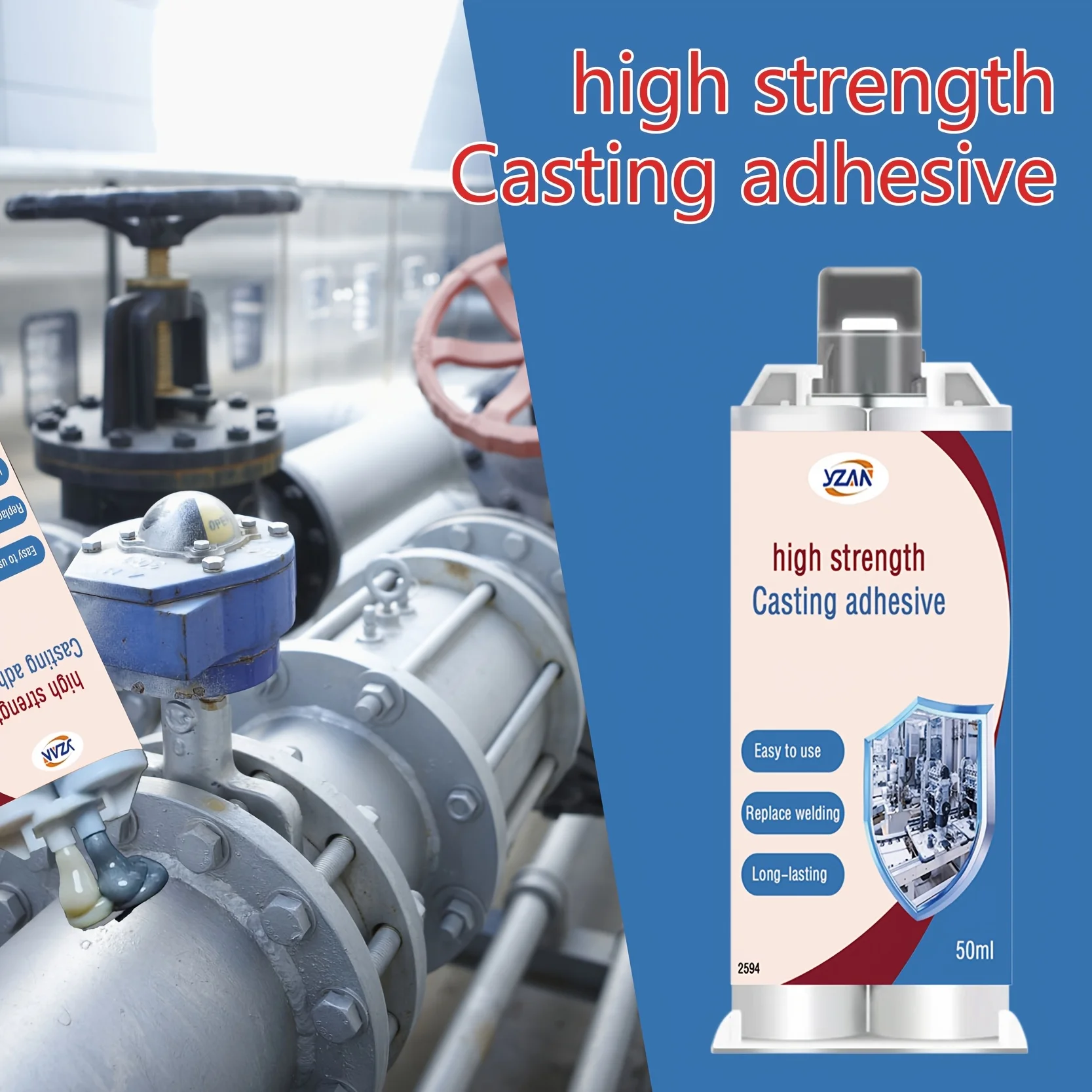 Quick Dry Casting Glue, Fast Curing Ab Epoxy Resin Adhesive, High Strength Adhesive for Metal, Ceramic and Plastic Repair, Casting Glue Repair Tools