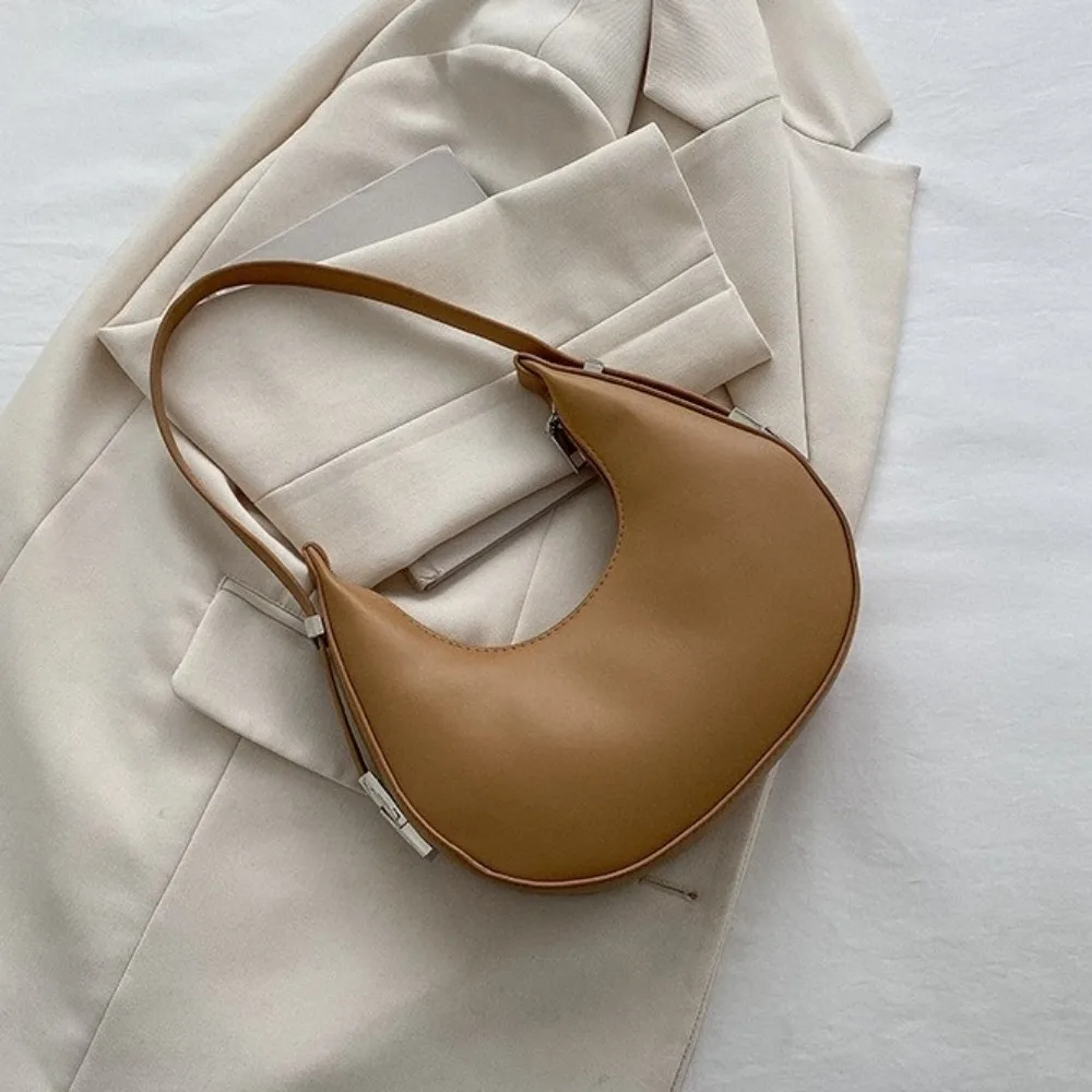 

Casual Solid Color PU Leather Underarm Bag Handbag Y2K Women Hobo Bag Shoulder Bag Korean Style New Moon Bag Outdoor