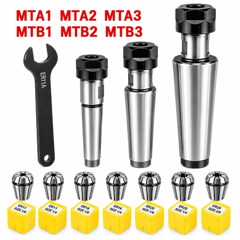 ER11 Spring Collet Set MT1 MT2 MT3 Morse Taper Tool Holder MTA1 MTA2 MTA3 MTB1 MTB2 MTB3 with Wrench CNC Milling Lathe