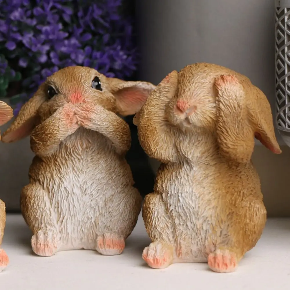 3pcs/set Mini Easter Bunny Figurine Cute No Say/Look/listen Rabbit Sculpture Resin Crafts Rabbit Desktop Ornament