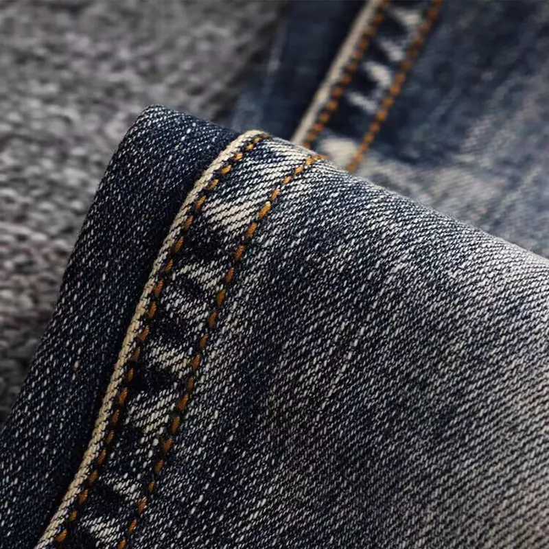 Fashion Vintage Men Jeans High Quality Retro Washed Blue Elastic Slim Fit Ripped Jeans Men Embroidery Designer Denim Pants Homme