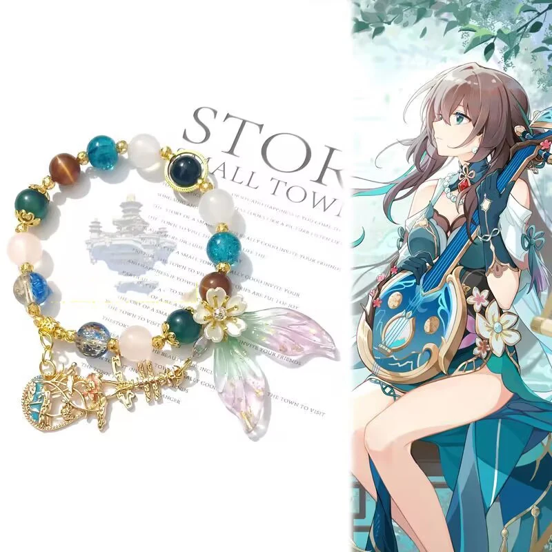 Honkai Star Rail Ruan Mei Bracelets Beaded Bracelet Leaf Pendant Ruan Mei Cosplay Costume Game Crystal Chain Jewelry Accessaries