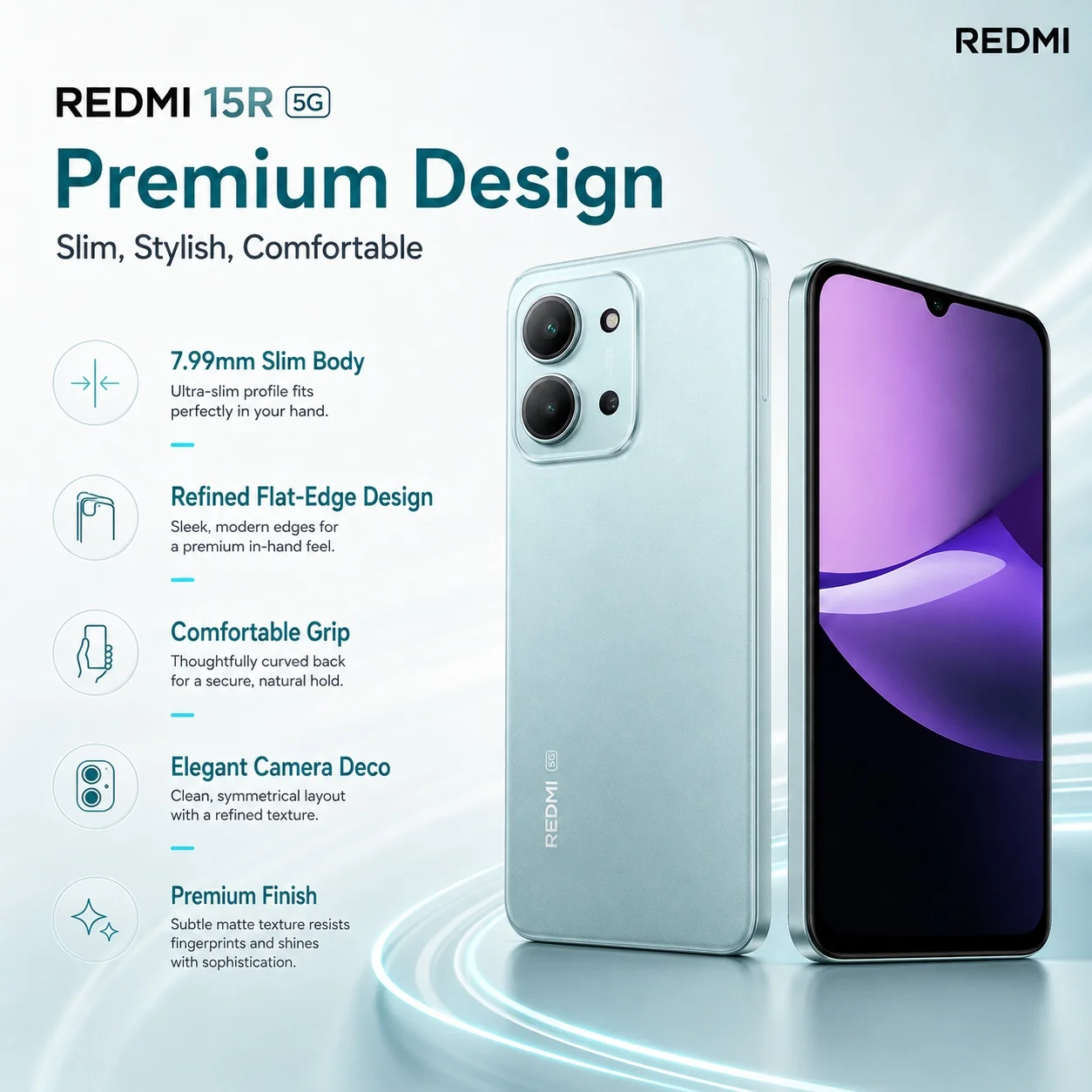 2026 new Redmi 15R 5G Smartphone 8GB+256GB, 6.9'' 120Hz Display, Dimensity 6300, 6000mAh Battery, 33W Charge, 7.99mm Slim Design