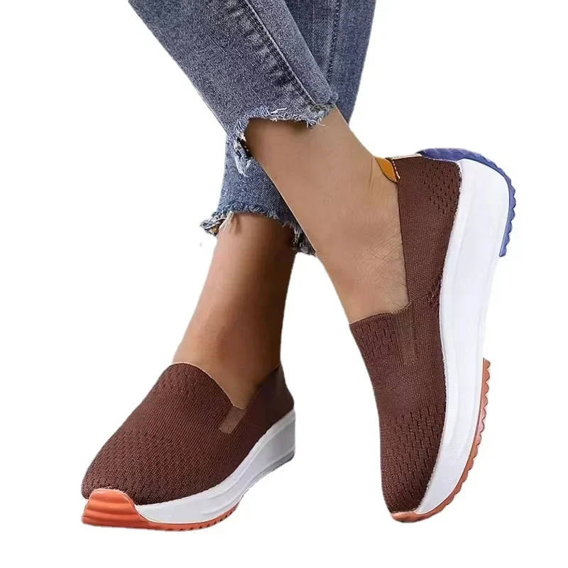 Spring Women Sneakers Mesh Flats Thick Sole Wedge Slip-on Female Shoes Lady Breathable Cozy Concise Casual Sports Walking Shoes