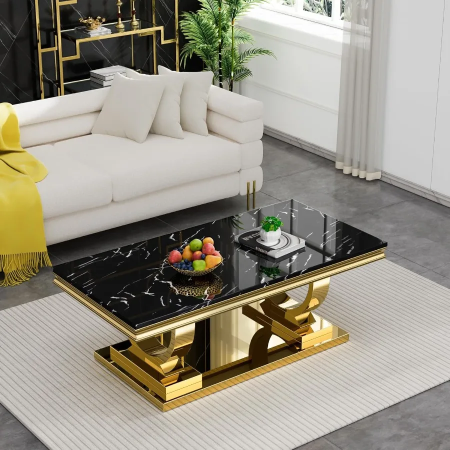 Marble Coffee TableModern Luxury Center Coffee Table with Gold UShape Stainless Steel Base and Marble Tabletop Sofa Table Couch