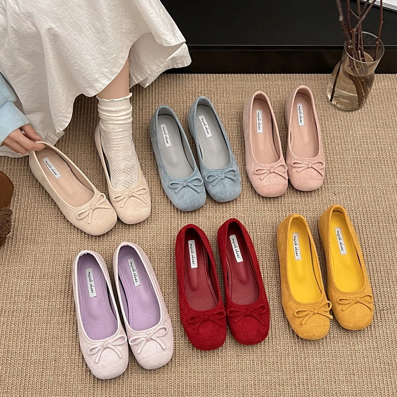 

New Style Luxury Square Ballet Shoes Women's Fashionable Sweet Flat Soft Bottom French Retro Genuine Leather Shallow Mouth Shoes