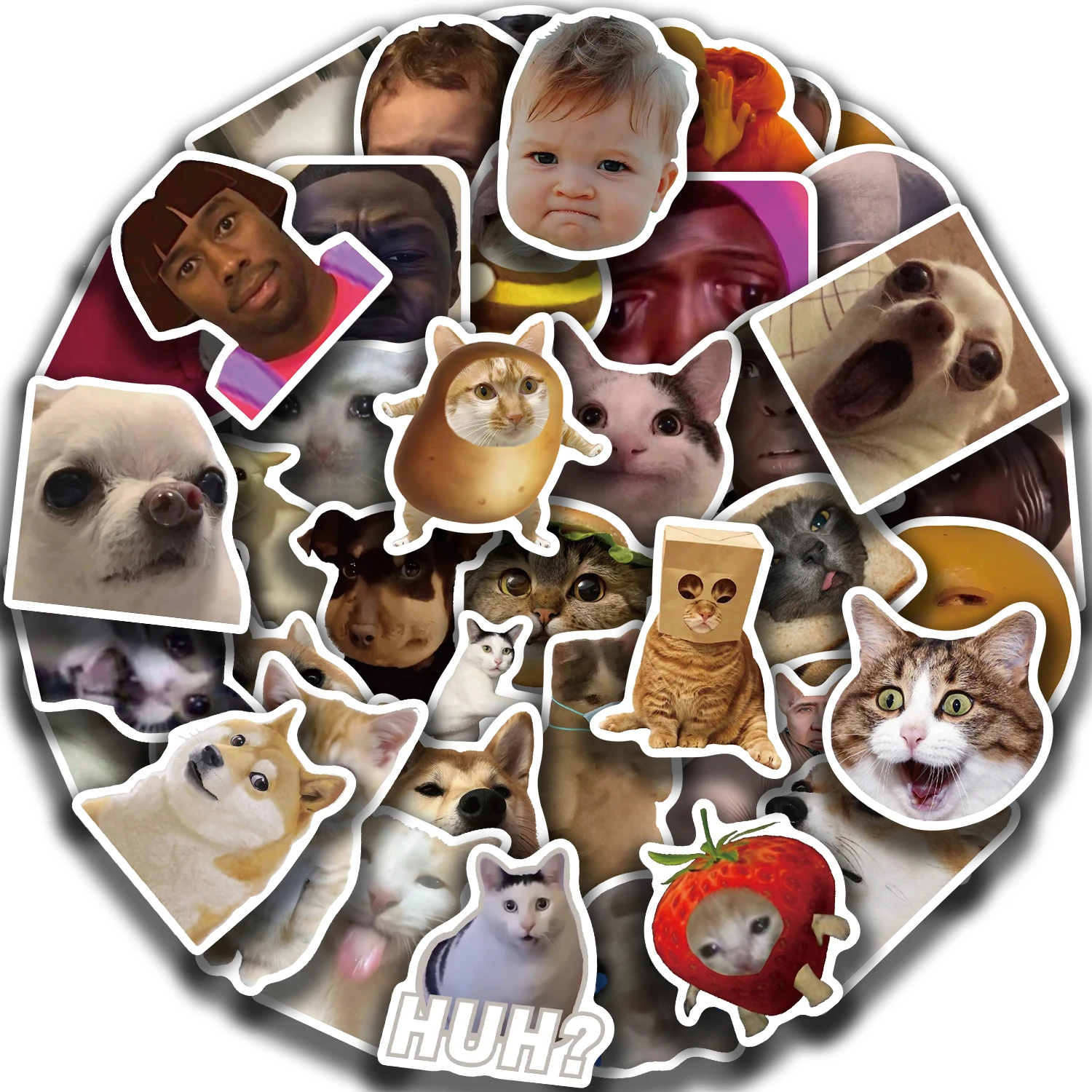 50pcs Funny Character Animal Mix Emoticons Cats and Dogs Sticker Phone Wall Scrapbook Motorcycle Waterproof Cartoon Sticker