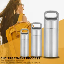 Camping Pill Container Medicine Bottle Waterproof Stainless Steel Pill Bottle Medicine Container Holder for Outdoor Camping