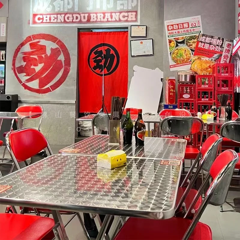 Stainless Steel Square Table, Stackable Dining Table for BBQ Tea Room Dessert Shop Hong Kong Style
