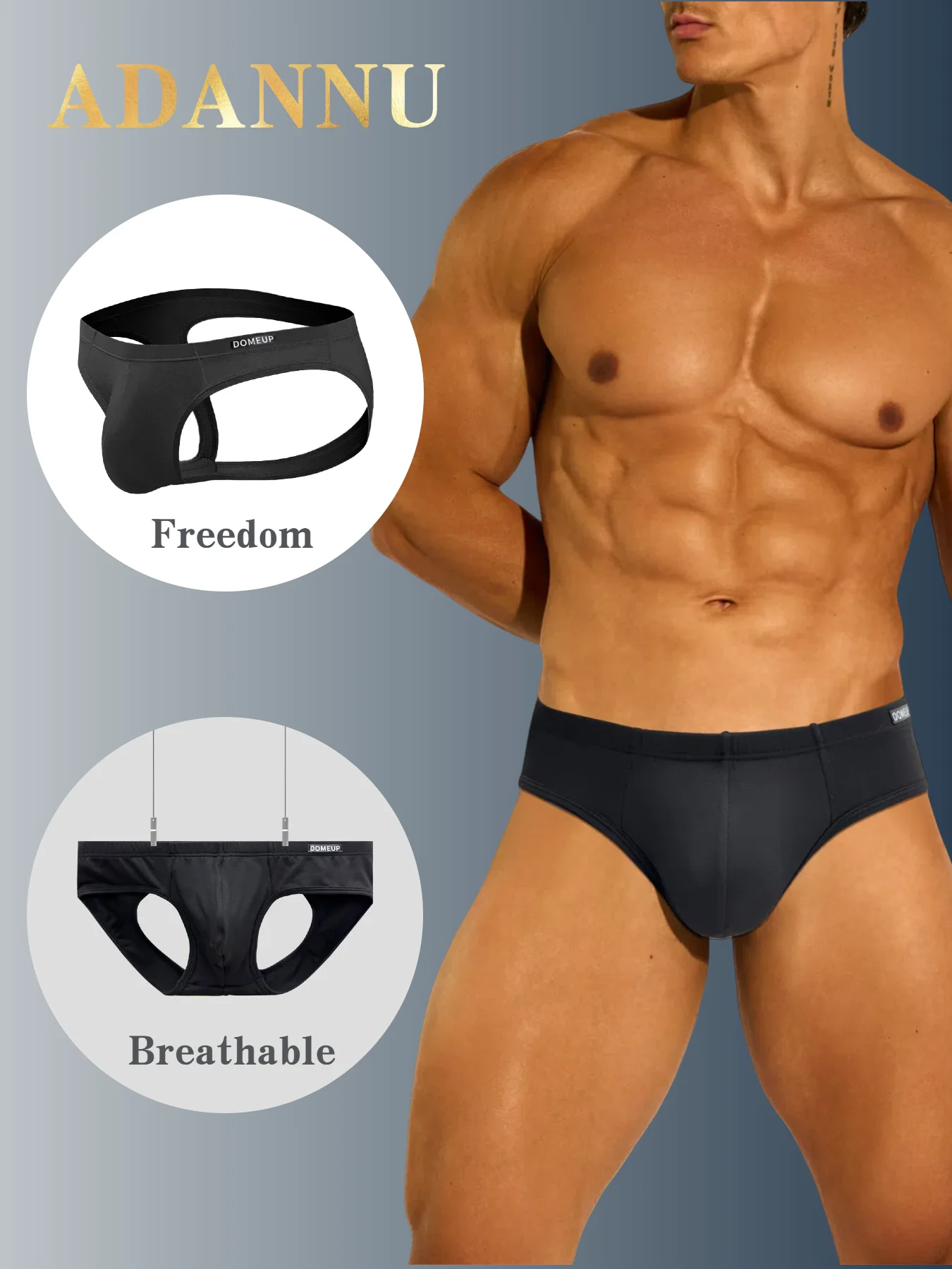 Men's Jock Straps Low Waist Pantie Solid Color Underpants Personalized Hollowed-out High Elasticity Breathable Underwear for Men