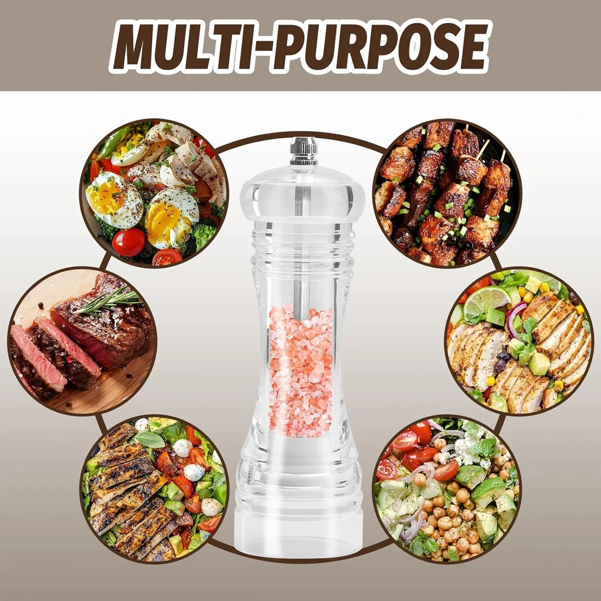 Pepper Grinder- 4/5/6 inch Acrylic Salt and Pepper Shakers Adjustable Coarseness by Ceramic Rotor Kitchen Accessories view 5