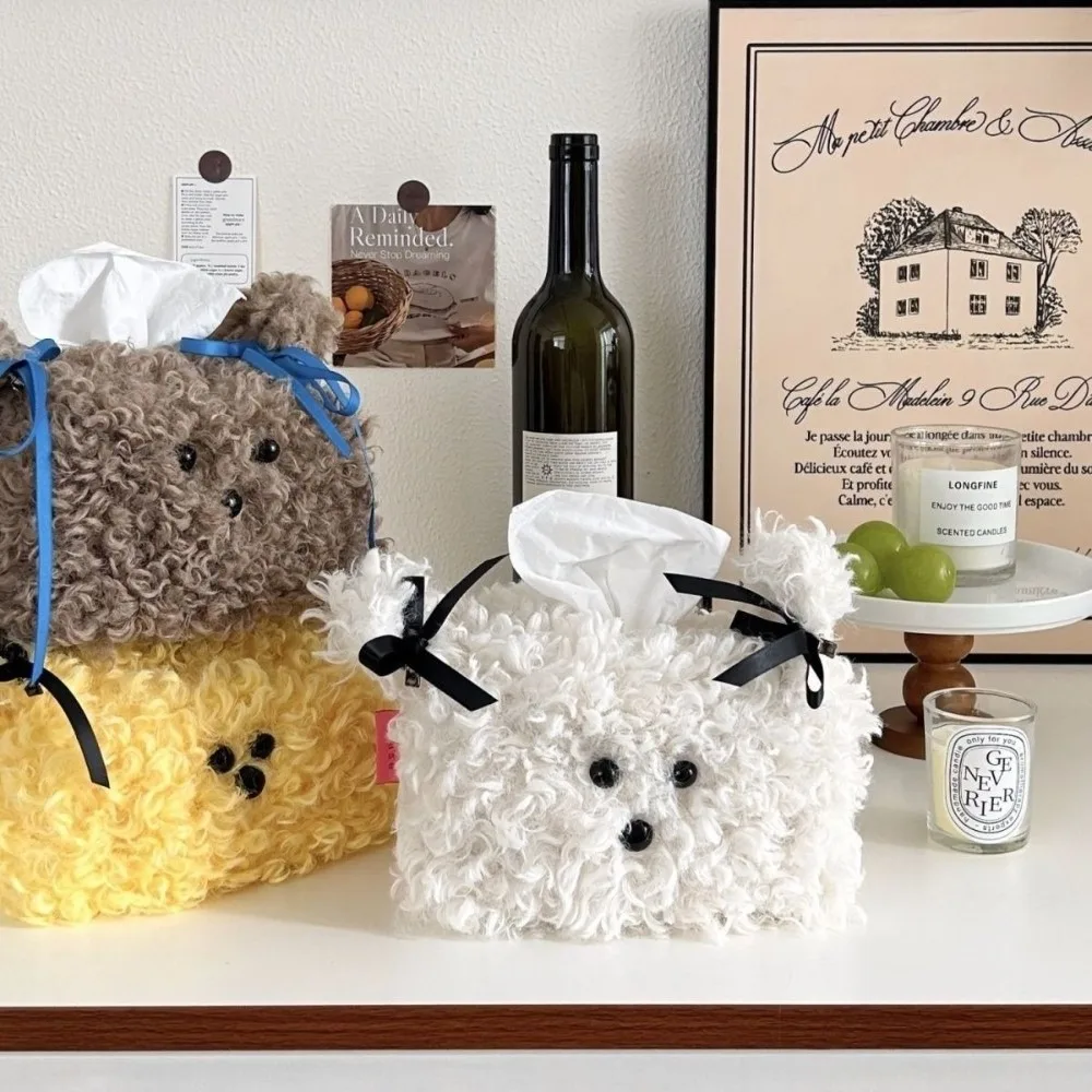 Creative Plush Tissue Box Cover Square Shape Puppy Dog Design Napkin Dispenser Holder Soft Tissue Case Home Decor - view 3